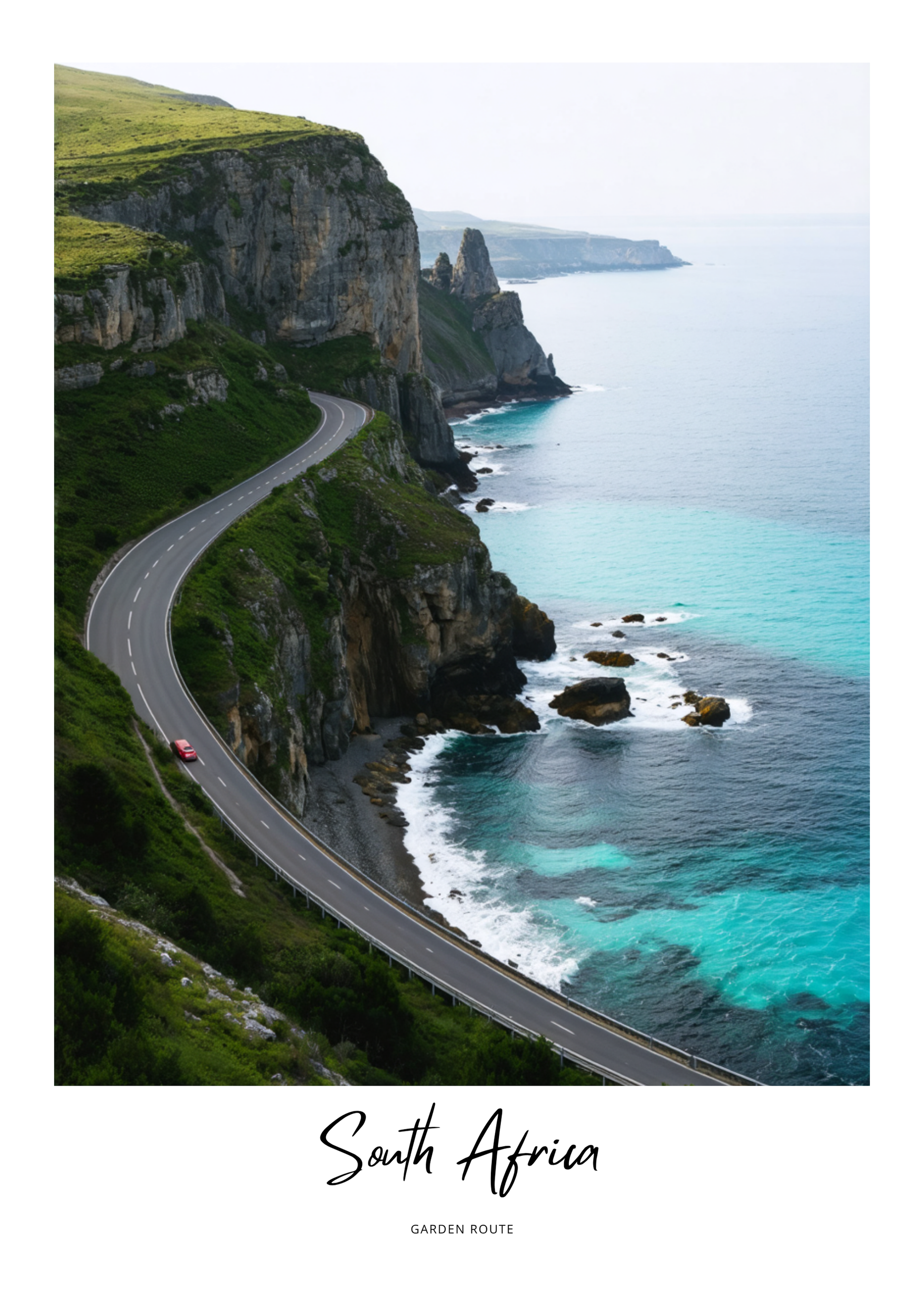 Road along a cliffside with turquoise ocean in South Africa