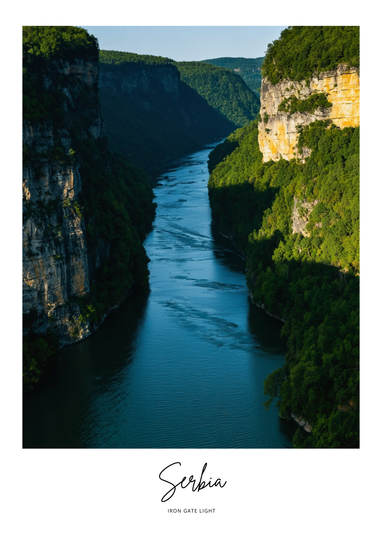 River through a canyon with cliffs on either side, labeled 'Serbia'.