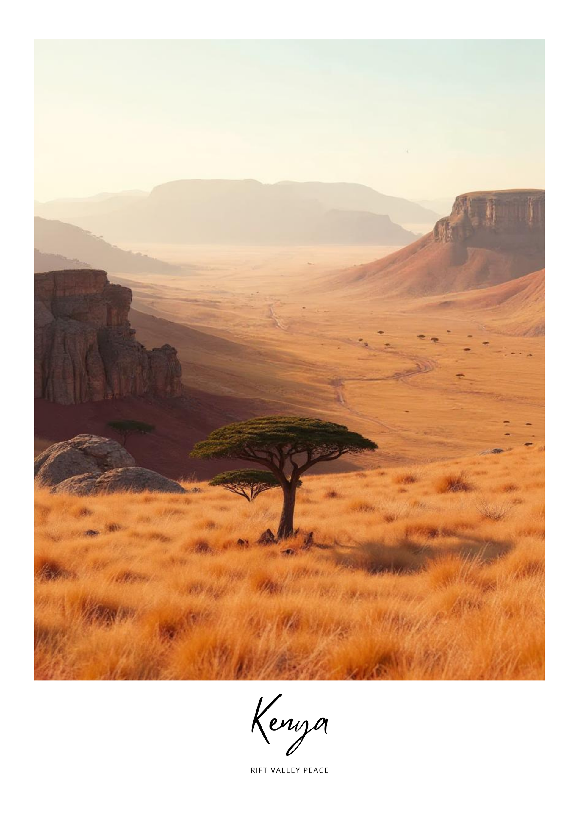Savannah landscape with a tree and rocky outcrops in Kenya