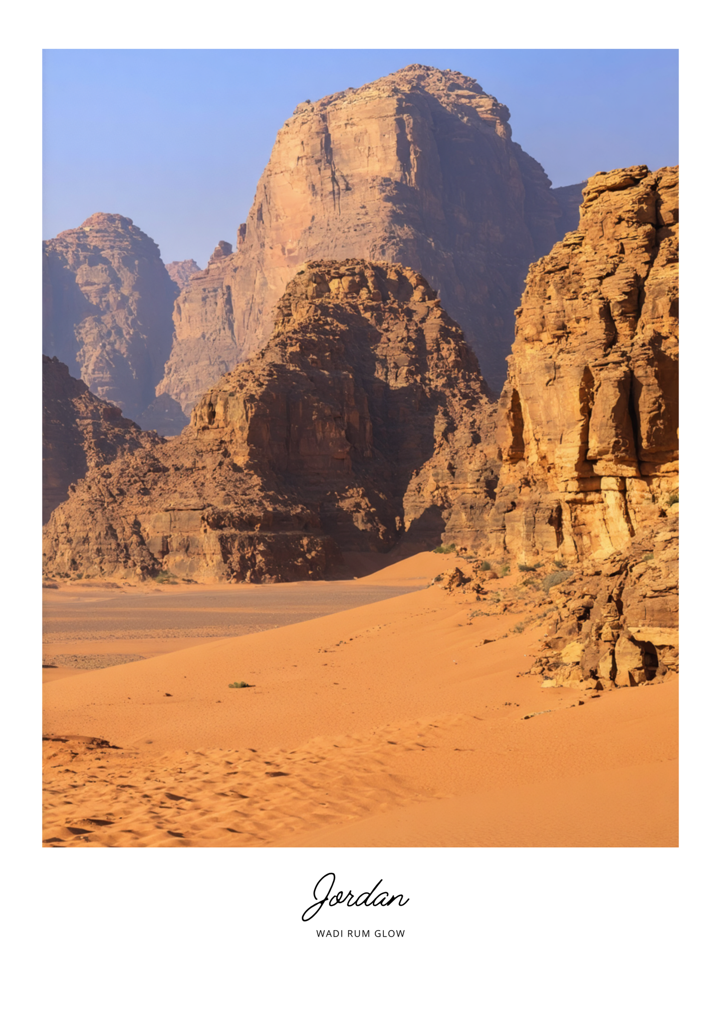 Desert landscape with rocky formations and sand in Jordan