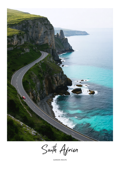 Road along a cliffside with turquoise ocean in South Africa